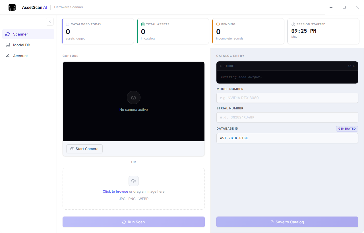 AssetScan AI desktop scanner interface